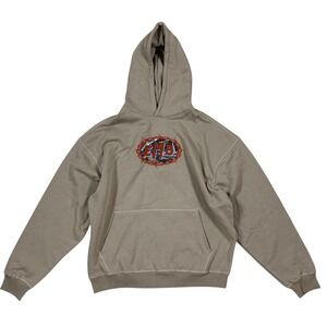 NoveaTerra EMB Graphic Hoodie Taupe Streetwear Barbed Wire Logo Cotton Large NWT